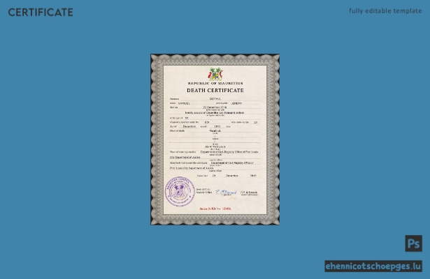 Mauritius Personenstandsurkunde (PSD-Beispielvorschau)